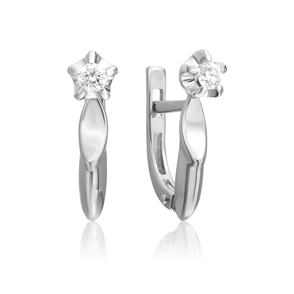 Серьги с английским замком из белого золота с бриллиантом 02-0465-00-101-1120-30