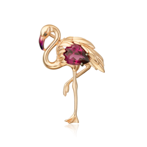 Брошь «Розовый фламинго» из красного золота с гранатом и эмалью 04-0302-00-204-1110