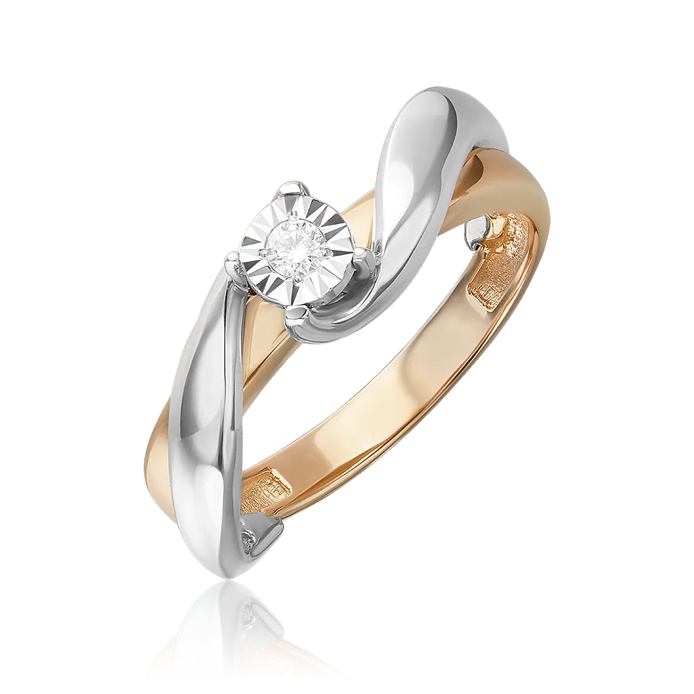 Кольцо из комбинированного золота с бриллиантом 01-5758-00-101-1111
