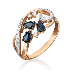 Кольцо из красного золота с сапфирами и бриллиантами 01-1592-00-105-1110-30