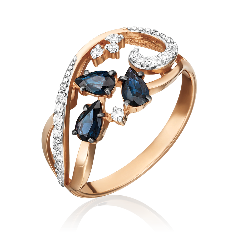 Кольцо из красного золота с сапфирами и бриллиантами 01-1592-00-105-1110-30