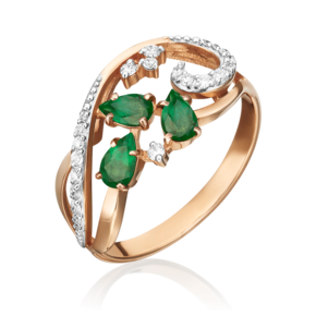Кольцо из красного золота с изумрудами и бриллиантами 01-1592-00-106-1110-30