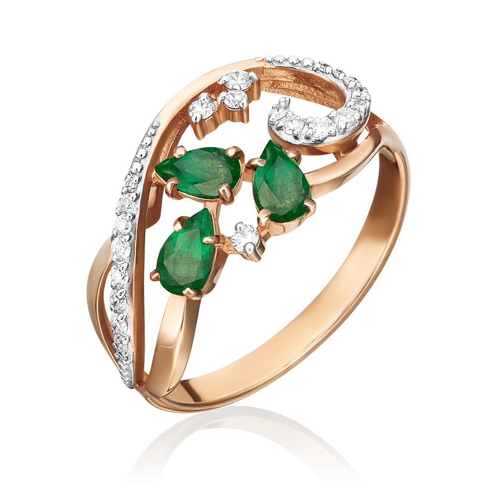 Кольцо из красного золота с изумрудами и бриллиантами 01-1592-00-106-1110-30