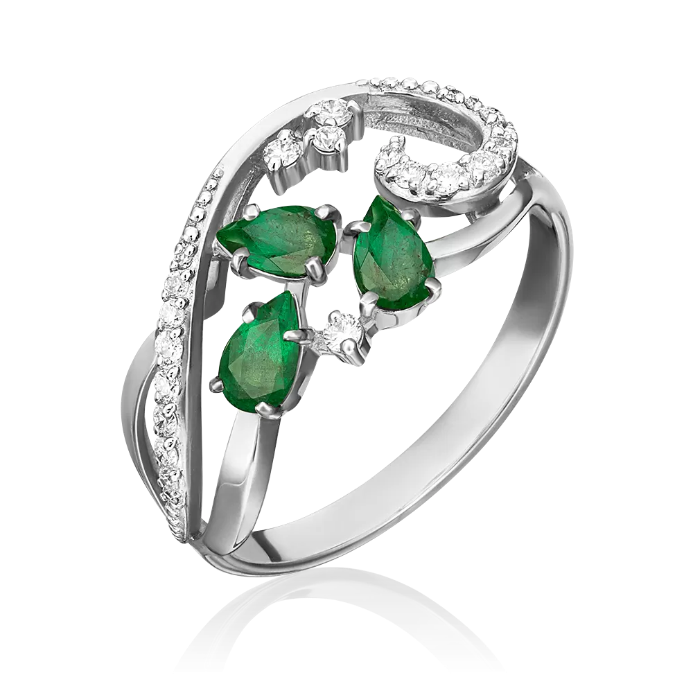 Кольцо из белого золота с изумрудами и бриллиантами 01-1592-00-106-1120-30