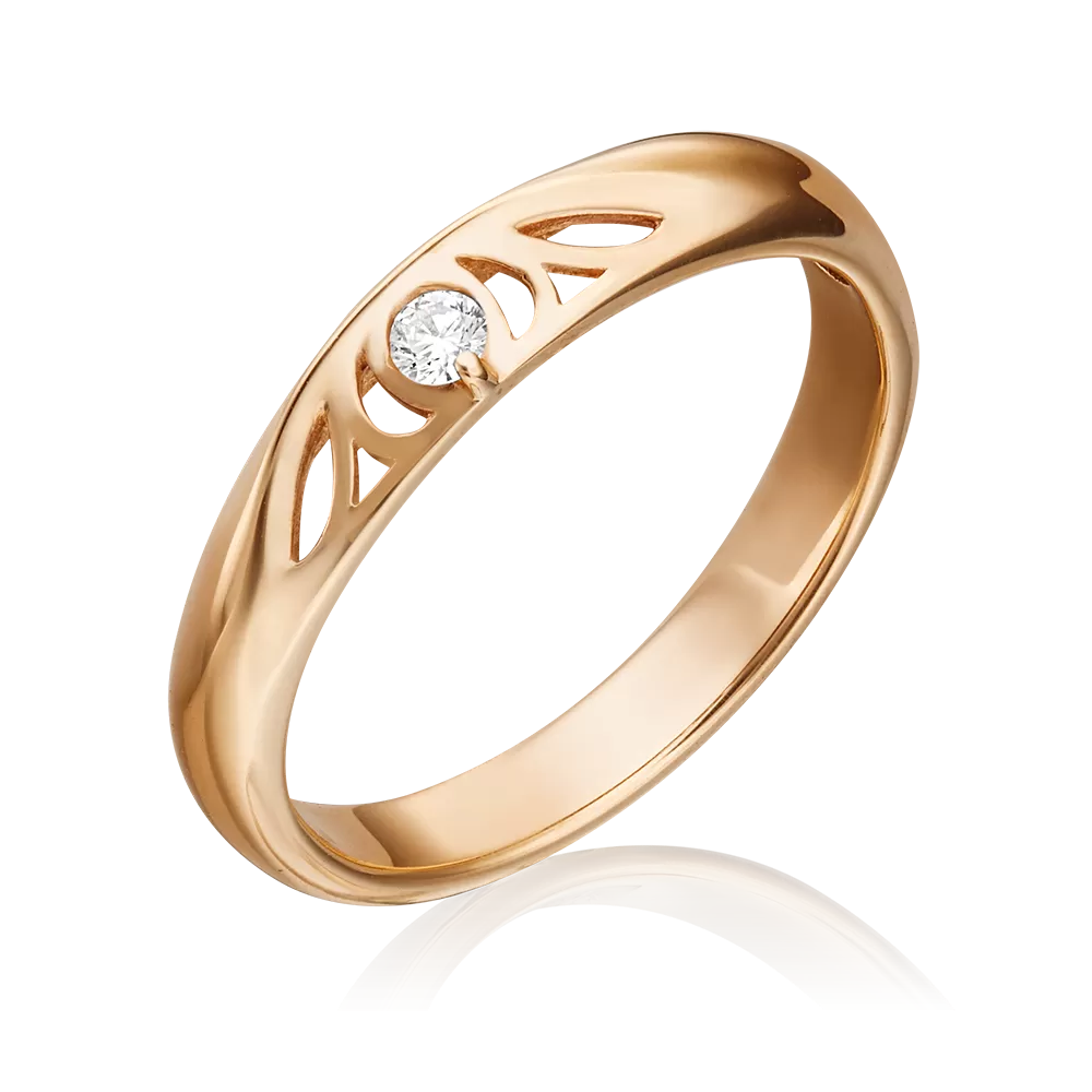 Обручальное кольцо из красного золота с бриллиантом 01-1593-00-101-1110-30