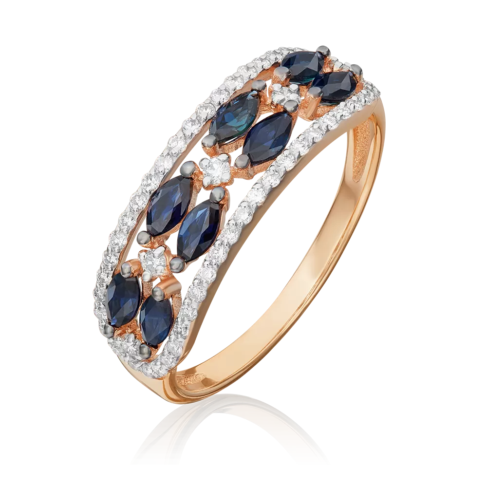 Кольцо из красного золота с сапфирами и бриллиантами 01-1595-00-105-1110-30