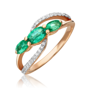 Кольцо из красного золота с изумрудами и бриллиантами 01-1544-00-106-1110-30