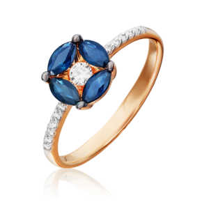 Кольцо из красного золота с сапфирами и бриллиантами 01-1545-00-105-1110-30
