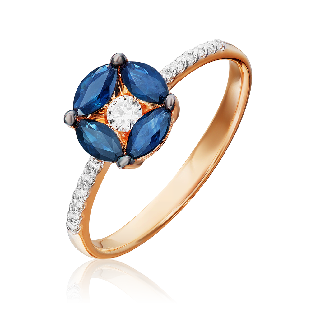 Кольцо из красного золота с сапфирами и бриллиантами 01-1545-00-105-1110-30