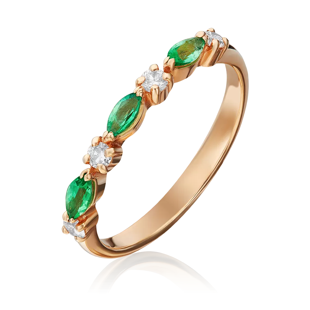 Кольцо из красного золота с изумрудами и бриллиантами 01-1547-00-106-1110-30