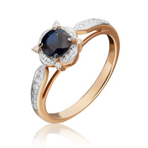 Кольцо из красного золота с сапфиром и бриллиантами