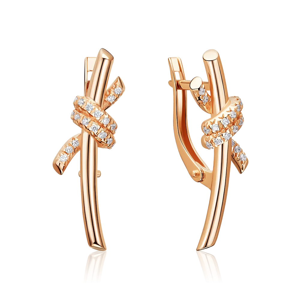 Серьги с английским замком из красного золота с фианитами 02-5563-00-401-1110