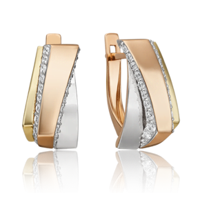 Серьги с английским замком из комбинированного золота с фианитами 02-4589-00-401-1140-48