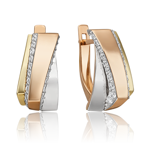 Серьги с английским замком из комбинированного золота с фианитами 02-4589-00-401-1140-48