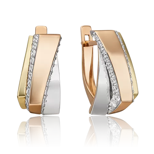 Серьги с английским замком из комбинированного золота с фианитами 02-4589-00-401-1140-48