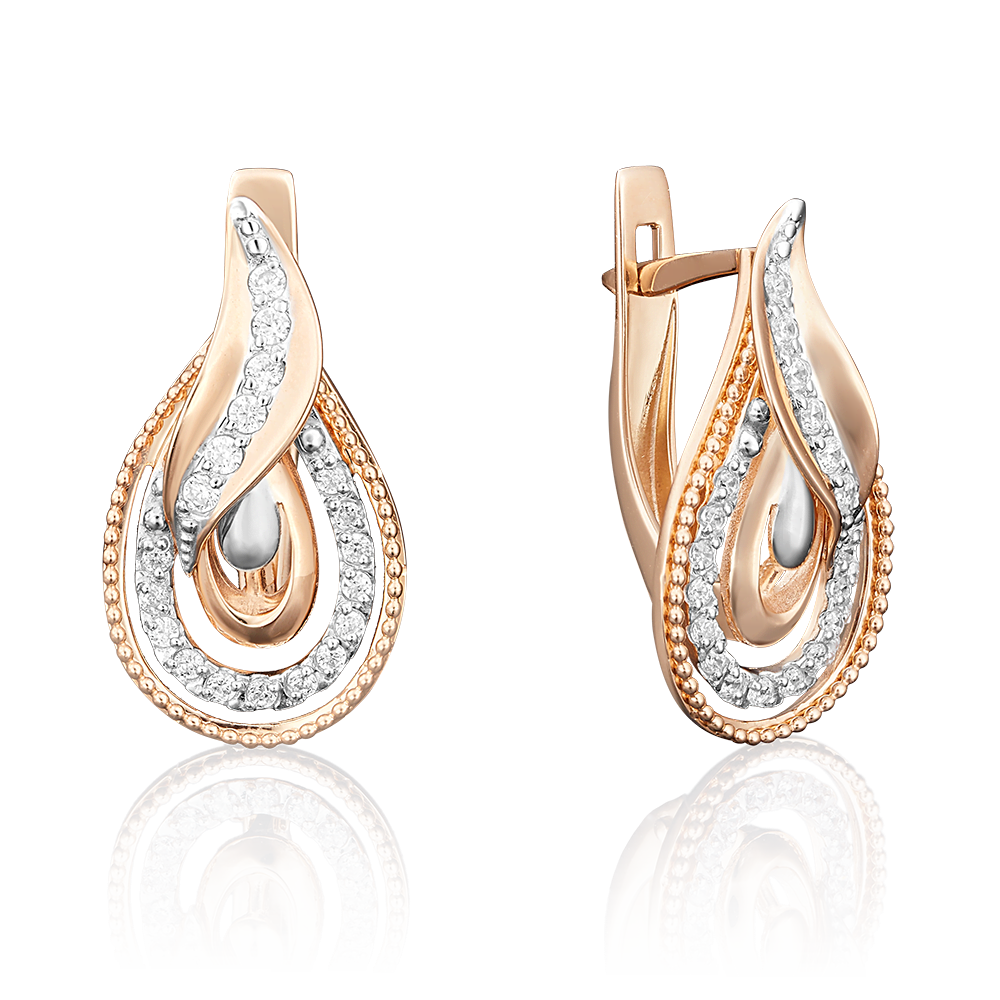 Серьги с английским замком из красного золота с фианитами 02-3980-00-401-1110-24