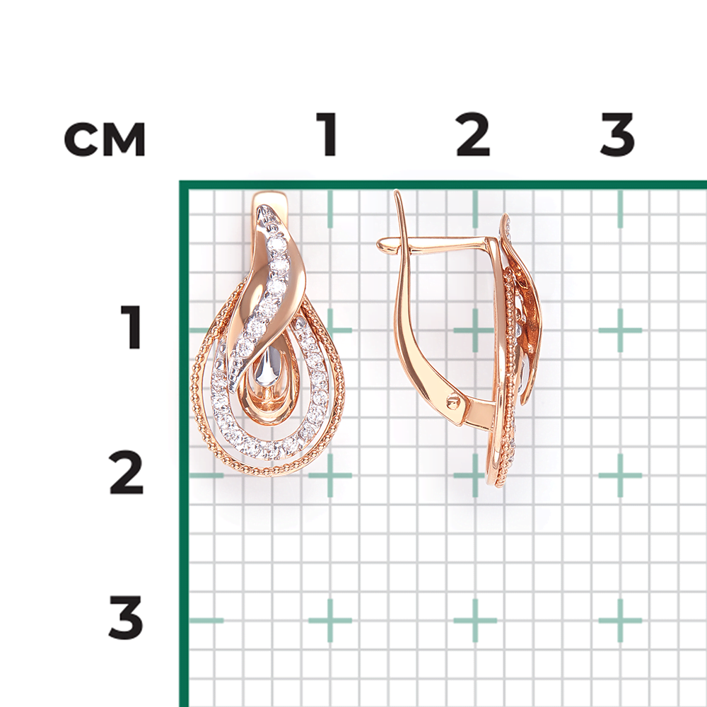 Серьги с английским замком из красного золота с фианитами 02-3980-00-401-1110-24