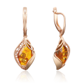 Серьги с английским замком из красного золота с янтарём 02-3982-00-271-1110-46