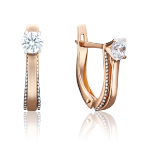 Серьги с английским замком из комбинированного золота с фианитом 02-3983-00-501-1111-38