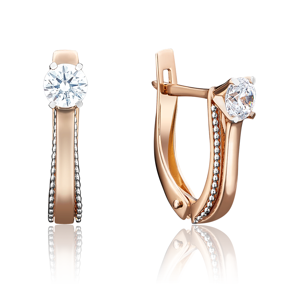 Серьги с английским замком из комбинированного золота с фианитом 02-3983-00-501-1111-38