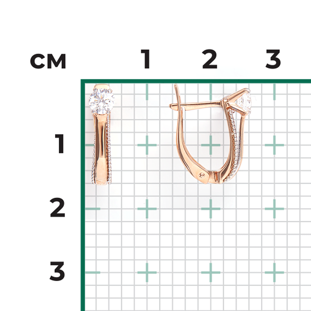 Серьги с английским замком из комбинированного золота с фианитом 02-3983-00-501-1111-38