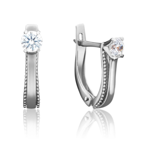 Серьги с английским замком из белого золота с фианитом 02-3983-00-501-1120-38