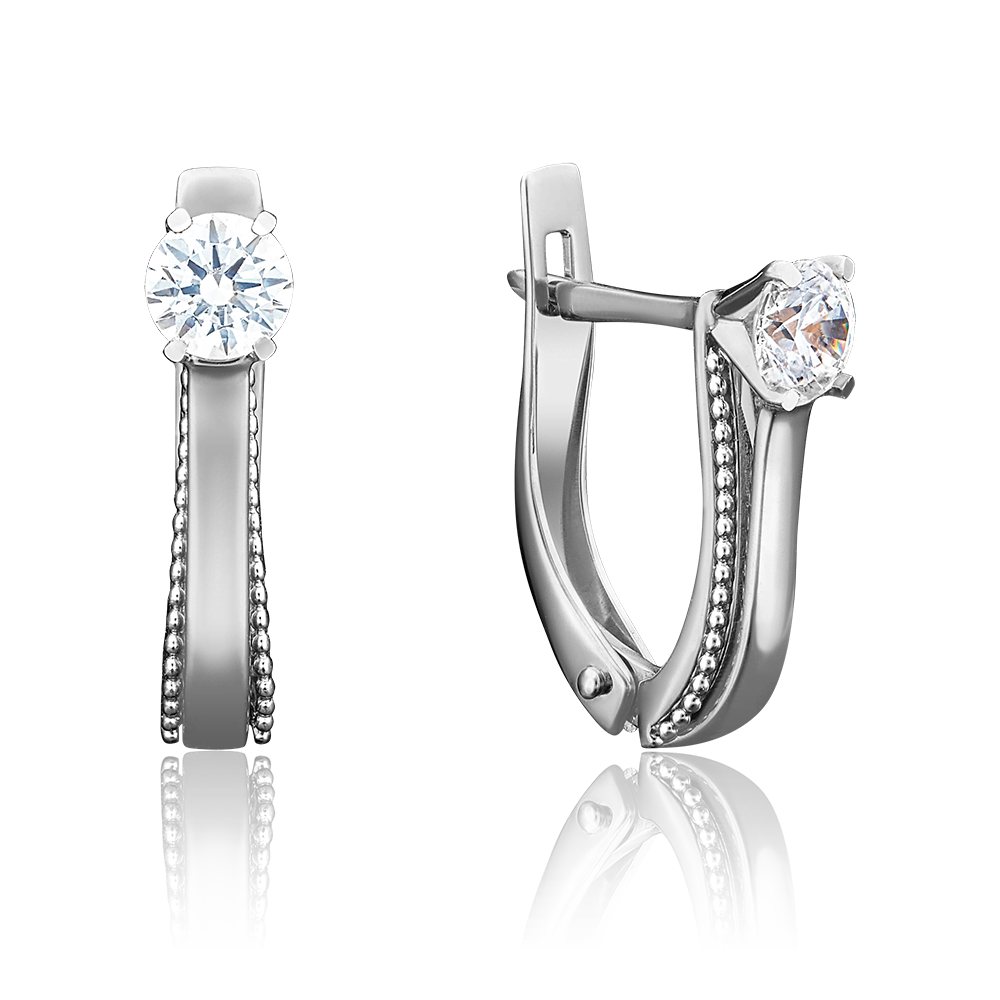 Серьги с английским замком из белого золота с фианитом 02-3983-00-501-1120-38