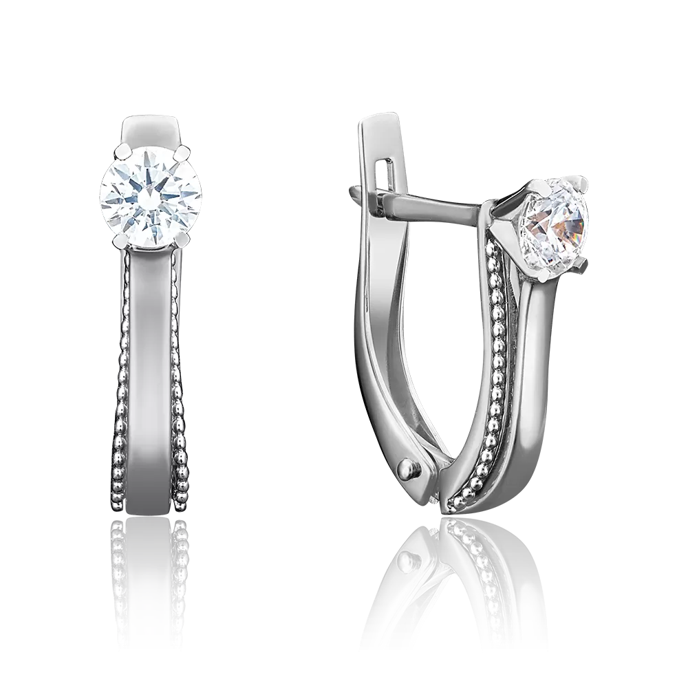 Серьги с английским замком из белого золота с фианитом 02-3983-00-501-1120-38