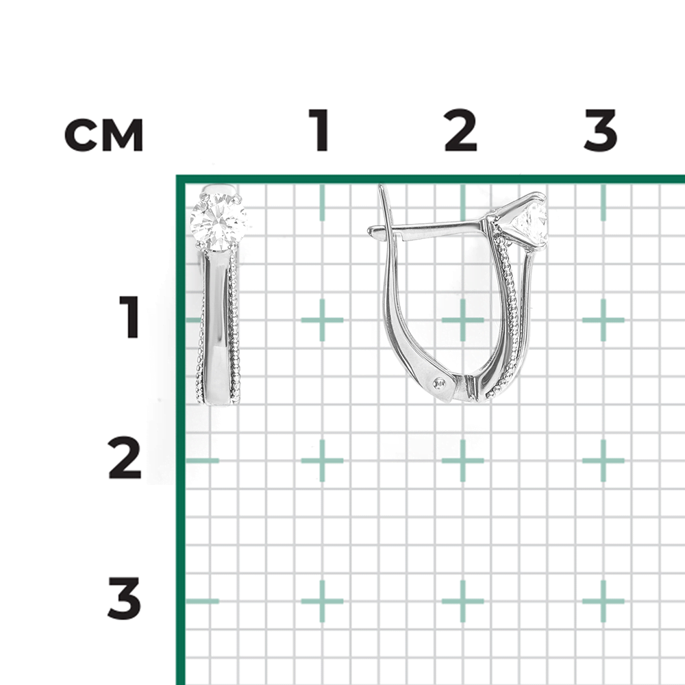 Серьги с английским замком из белого золота с фианитом 02-3983-00-501-1120-38