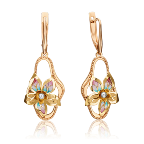 Серьги «Цветы» с английским замком из комбинированного золота с эмалью 02-3984-00-000-1113-48
