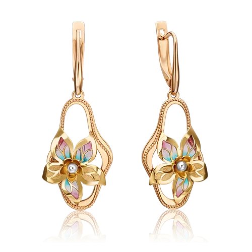 Серьги «Цветы» с английским замком из комбинированного золота с эмалью 02-3984-00-000-1113-48