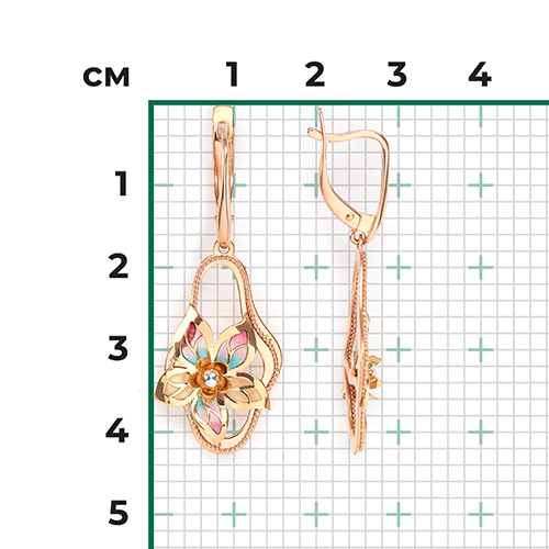 Серьги «Цветы» с английским замком из комбинированного золота с эмалью 02-3984-00-000-1113-48