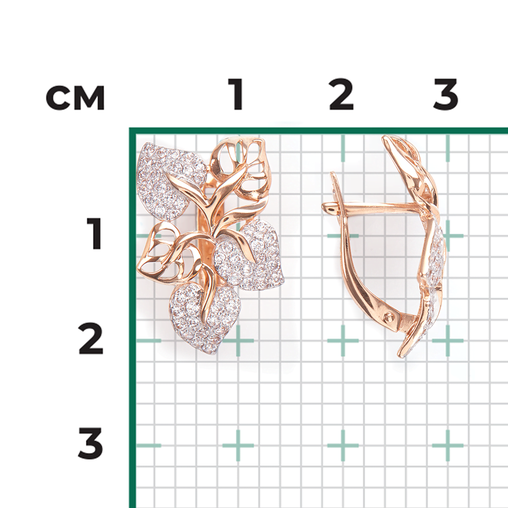 Серьги «Листья» с английским замком из красного золота с фианитами 02-2647-00-401-1110-32