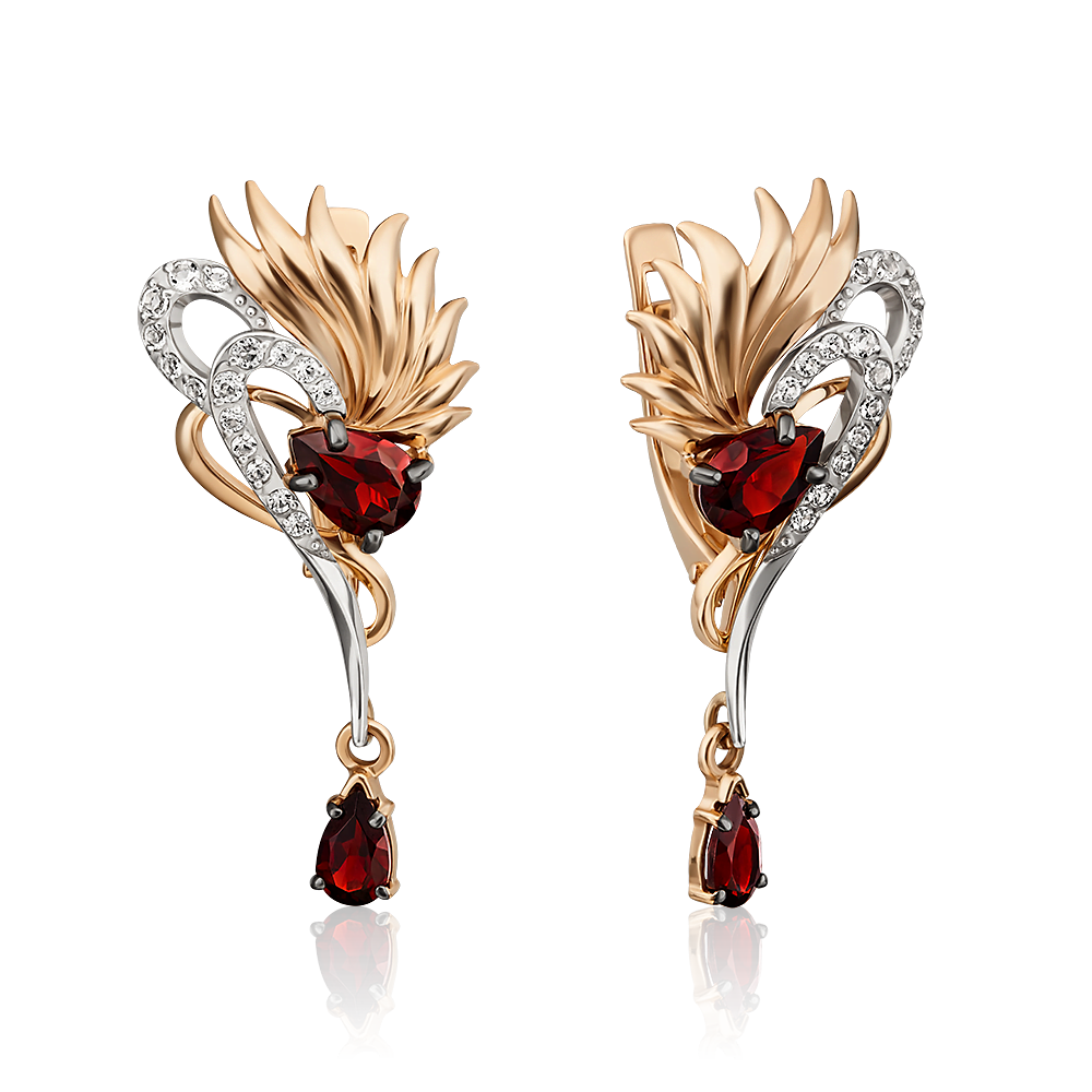 Серьги с английским замком из комбинированного золота с гранатами и натуральными топазами white 02-4585-00-264-1111-57