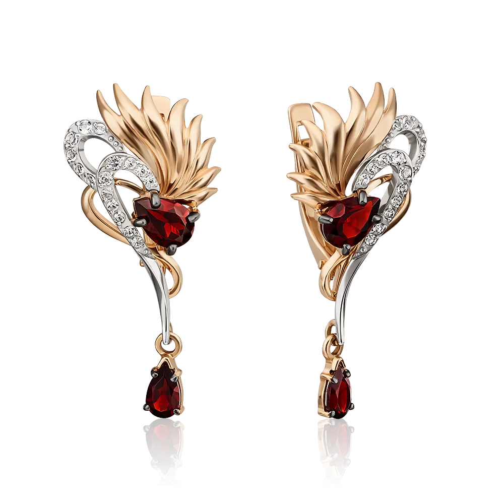 Серьги с английским замком из комбинированного золота с гранатами и натуральными топазами white 02-4585-00-264-1111-57
