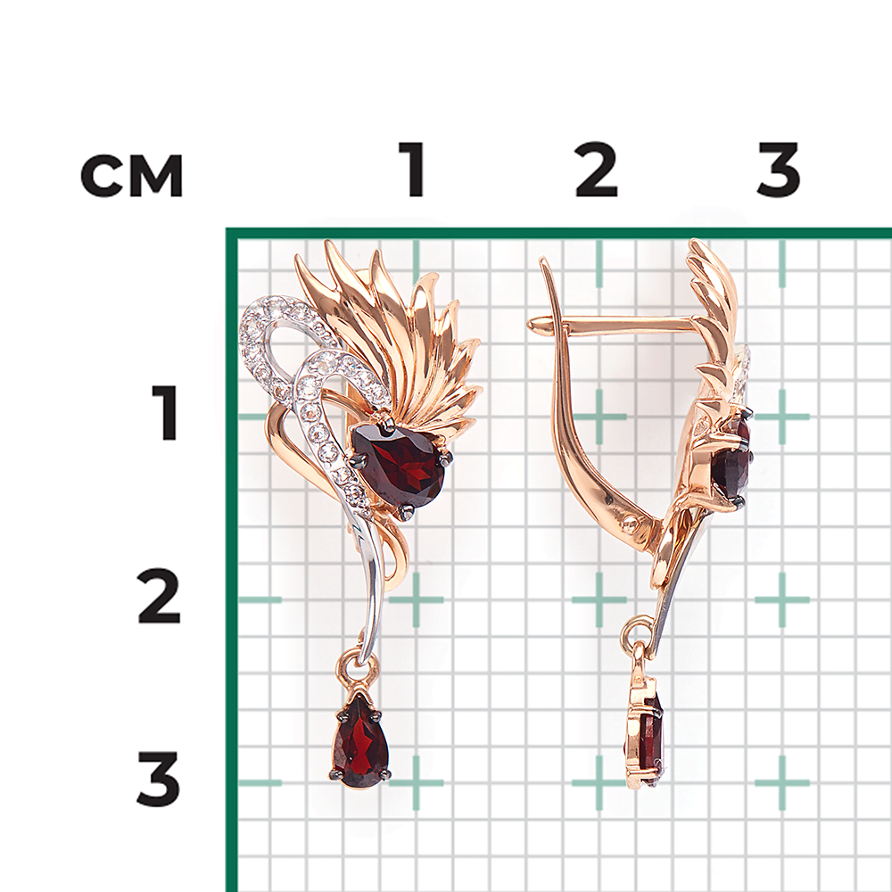 Серьги с английским замком из комбинированного золота с гранатами и натуральными топазами white 02-4585-00-264-1111-57