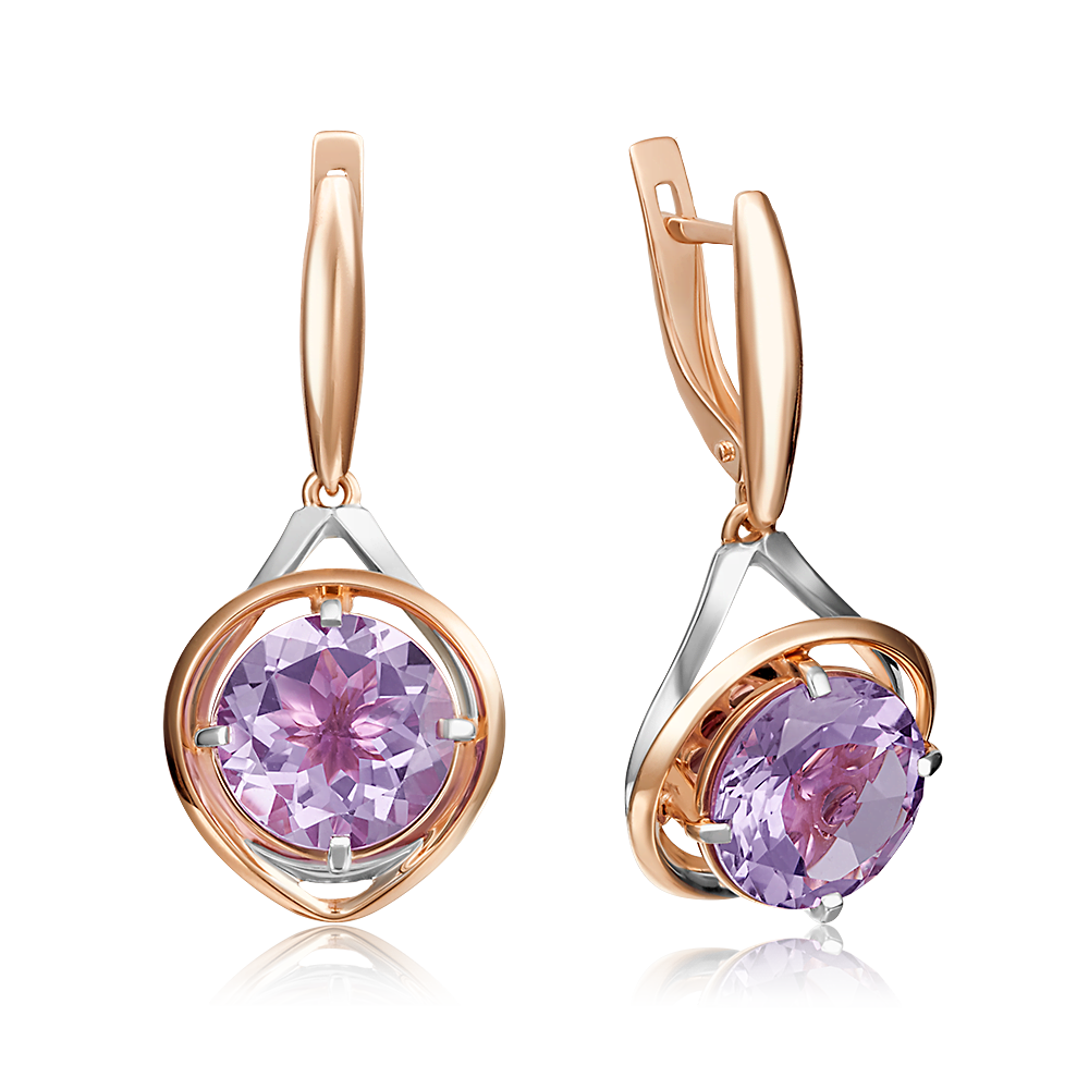 Серьги с английским замком из красного золота с аметистом 02-4234-00-203-1110-46
