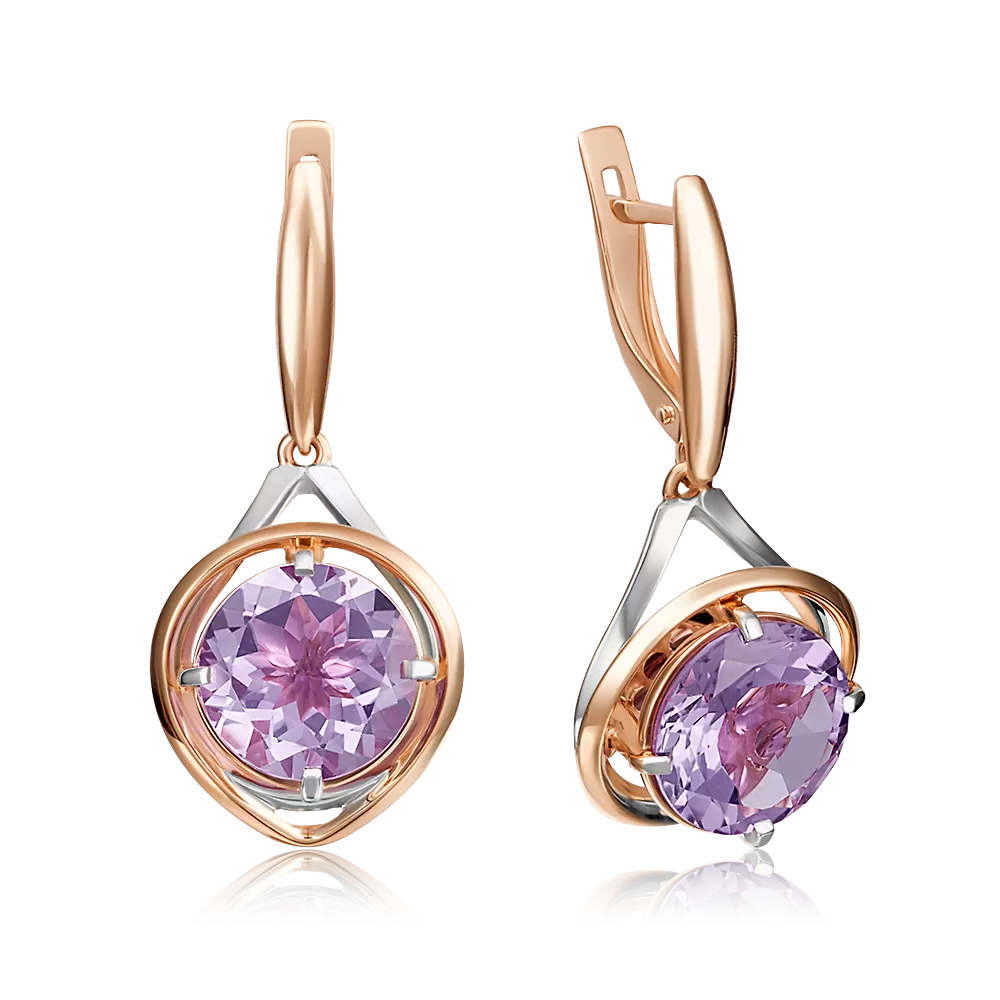 Серьги с английским замком из красного золота с аметистом 02-4234-00-203-1110-46