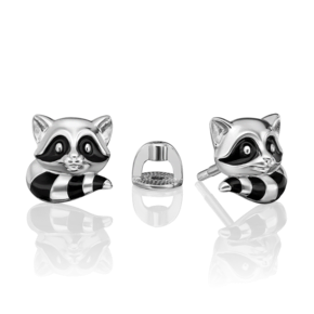 Серьги-пусеты «Еноты» из серебра с эмалью 02-4979-00-000-0200