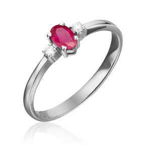 Кольцо из белого золота с рубином и бриллиантами