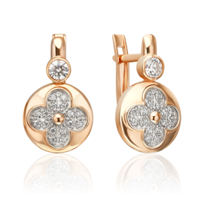 Серьги с английским замком из красного золота с фианитами 02-5595-00-401-1110