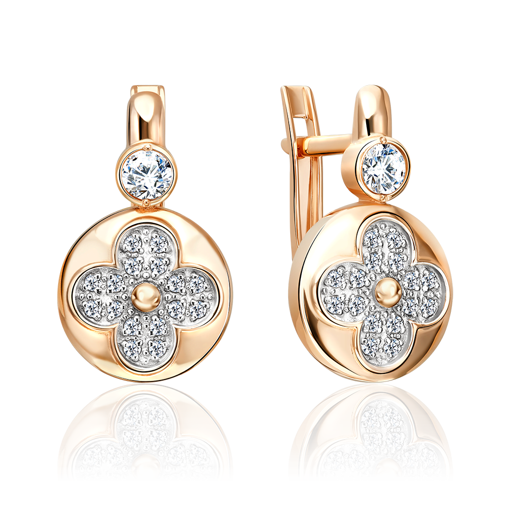 Серьги с английским замком из красного золота с фианитами 02-5595-00-401-1110
