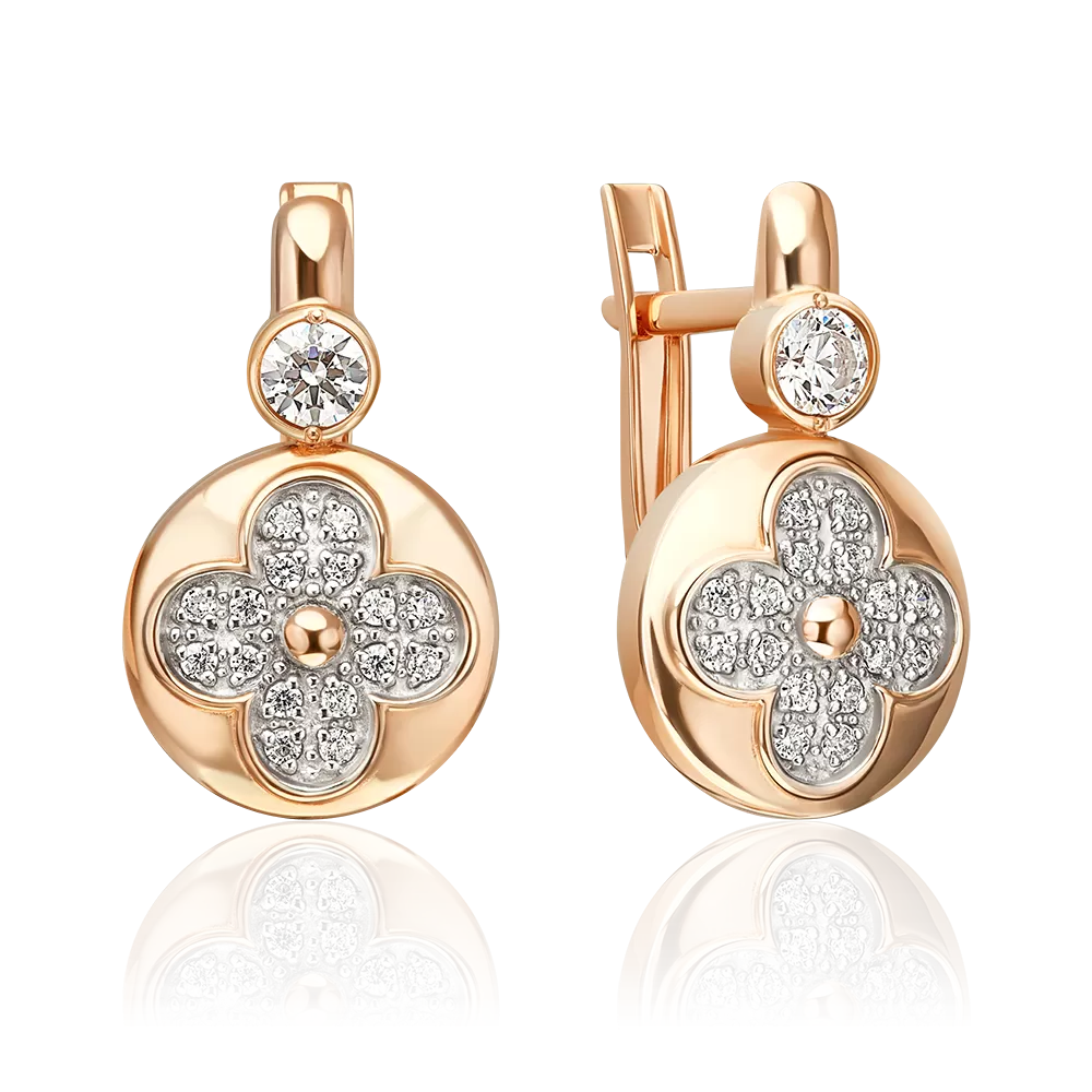 Серьги с английским замком из красного золота с фианитами 02-5595-00-401-1110