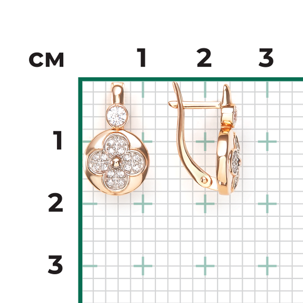 Серьги с английским замком из красного золота с фианитами 02-5595-00-401-1110
