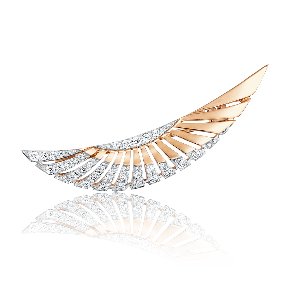 Брошь «Крыло» из красного золота с фианитами 04-0093-00-401-1110-24