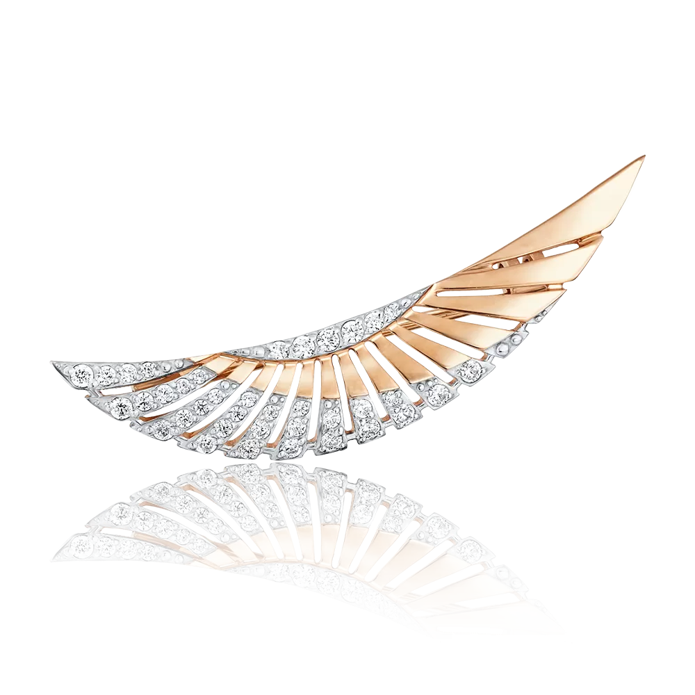 Брошь «Крыло» из красного золота с фианитами 04-0093-00-401-1110-24