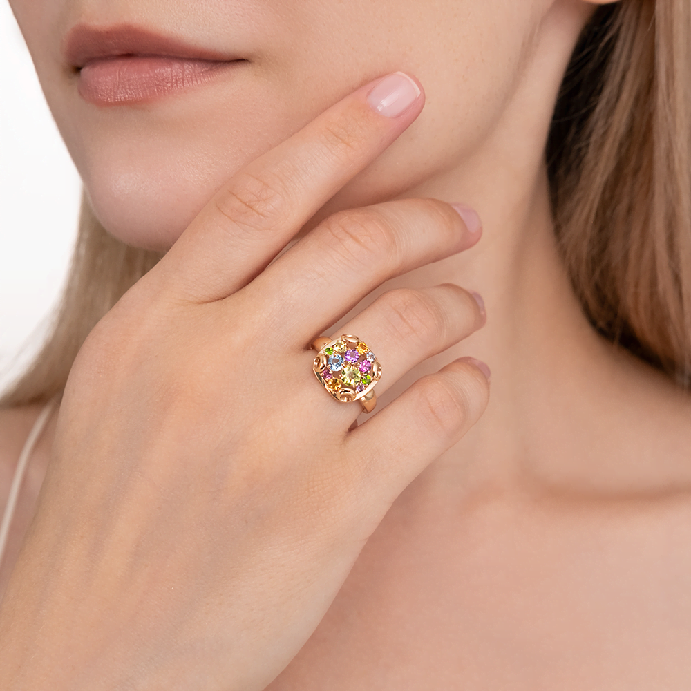 Кольцо из красного золота с миксом камней 01-5829-00-717-1110