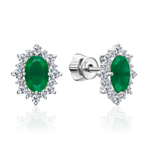 Серьги-пусеты из серебра с халцедоном и фианитами