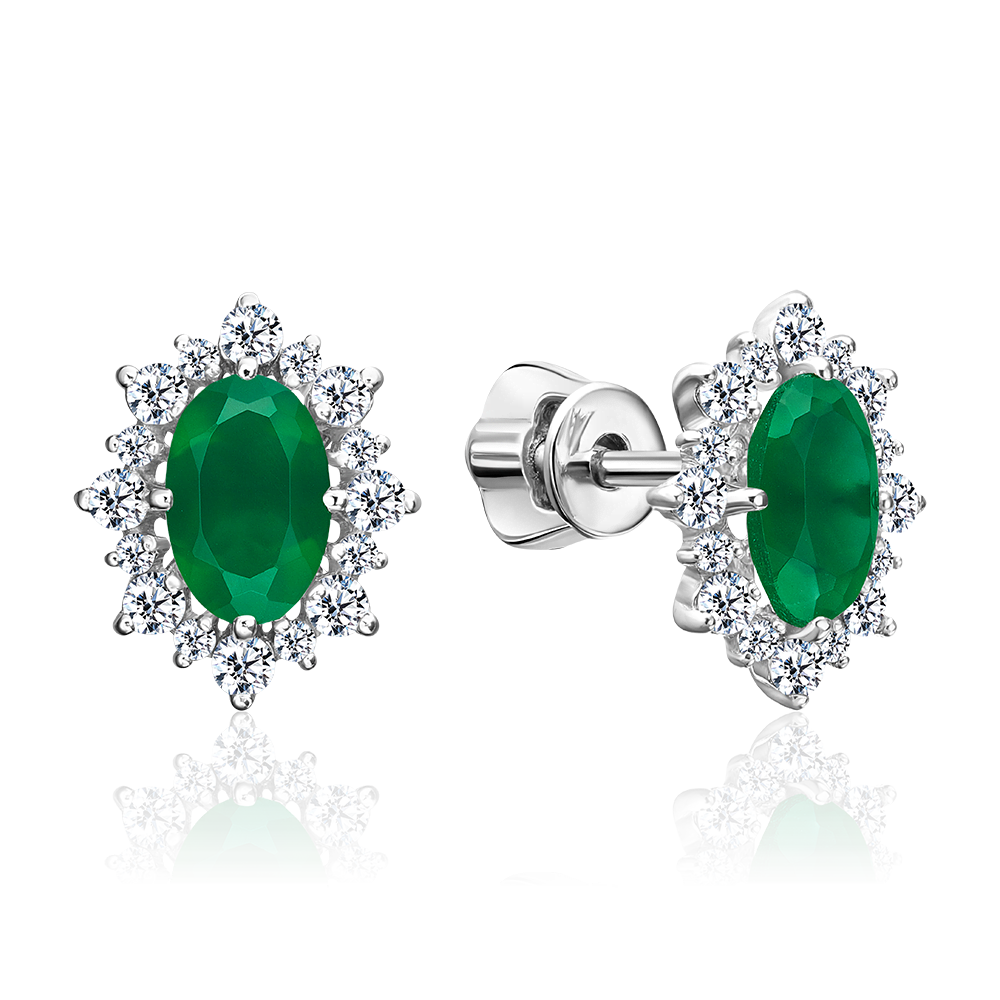 Серьги-пусеты из серебра с халцедоном и фианитами 02-0705-00-275-0200