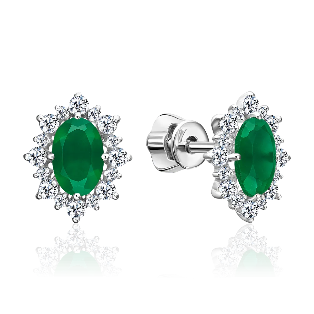 Серьги-пусеты из серебра с халцедоном и фианитами 02-0705-00-275-0200